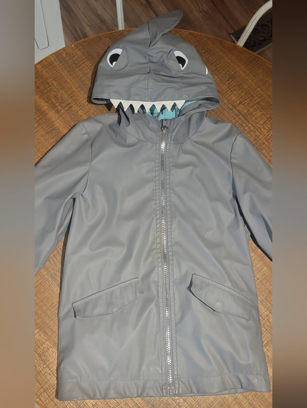 Kids 5t Shark Hooded Raincoat - Gray